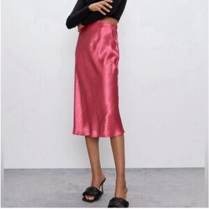 Aritzia Babaton hot pink silk slip midi skirt